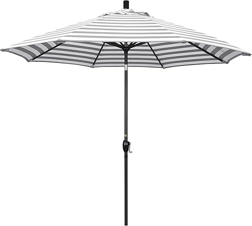 Miniatura 10 de California Umbrella Paraguas redondo de aluminio de 9 pies, manivela elevadora, botón de inclinación, poste negro, olefina azul escarcha