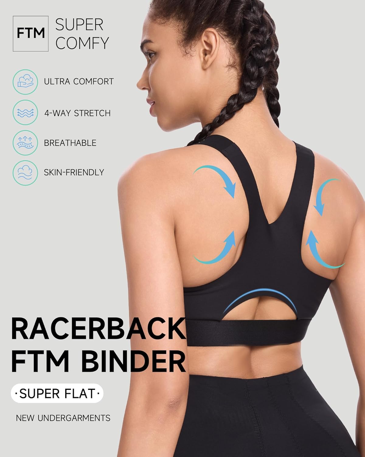 INRANXISM Women Chest Binder FTM Transgender Racerback Zip Up Breast Binder Trans Breathable Half Cool Tank Top - Image 3