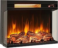 Vista 1 de COSTWAY - Chimenea eléctrica de 23 pulgadas de 3 lados, inserto de chimenea empotrado de 1500W con llama de 7 colores y brillo ajustable