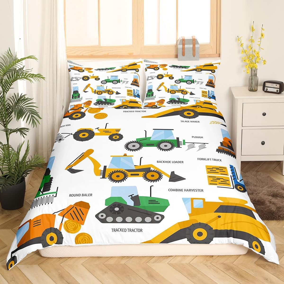 Housse de Couette Tracteur 140x200cm Parure de Lit 1 Personne 3 Pièces