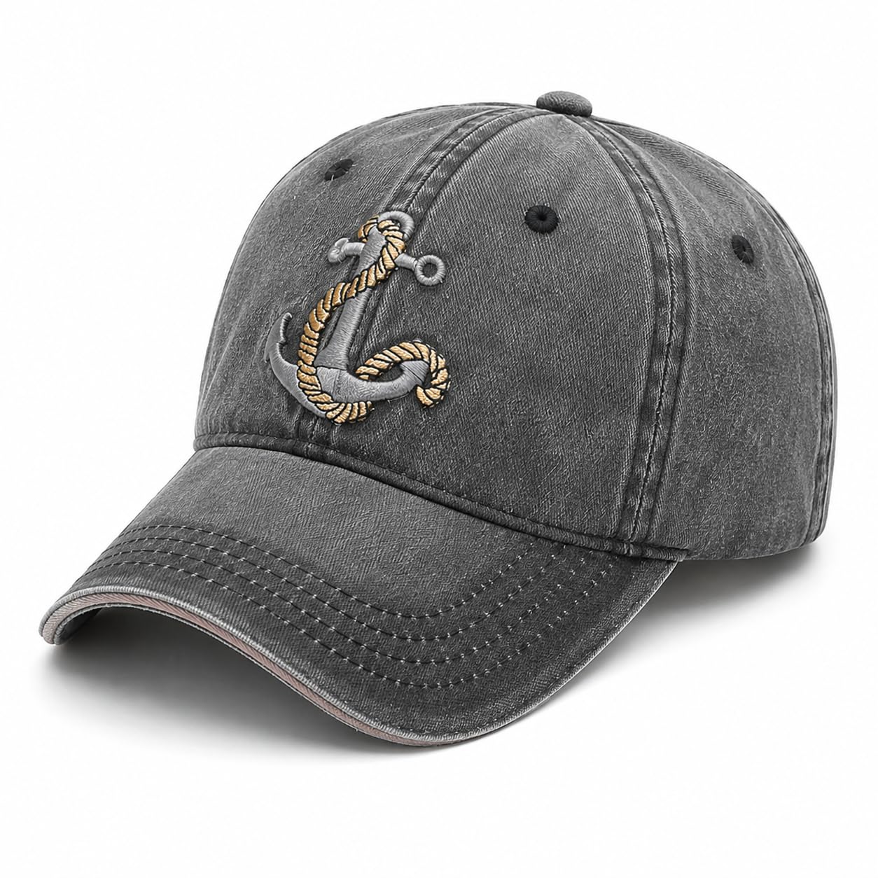 urban punk Unisex Vintage Washed Denim Baseball Cap - Embroidered Nautical Anchor Adjustable Cotton Dad Hat for Men and Women, Casual Distressed Sun Protection Sports Cap-picture-11