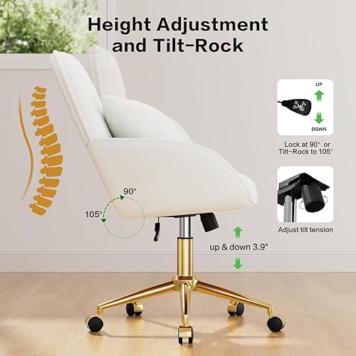 Miniatura 6 de Silla de escritorio para oficina en casa cómoda con ruedas ajustables y giratorias, silla moderna de terciopelo para maquillaje con respaldo y