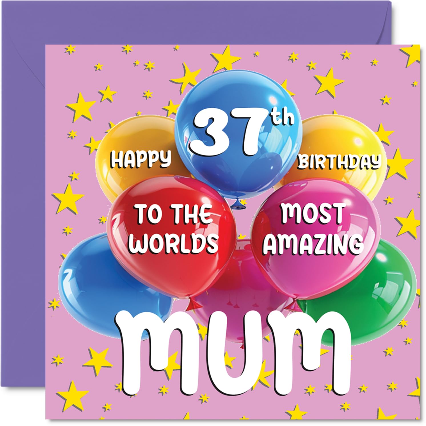 37th Mum Birthday Card - World's Most Amazing Mum - Happy 37th Birthday Card from Daughter Son, 145mm Age 37 Greeting Cards for Mother Mom
