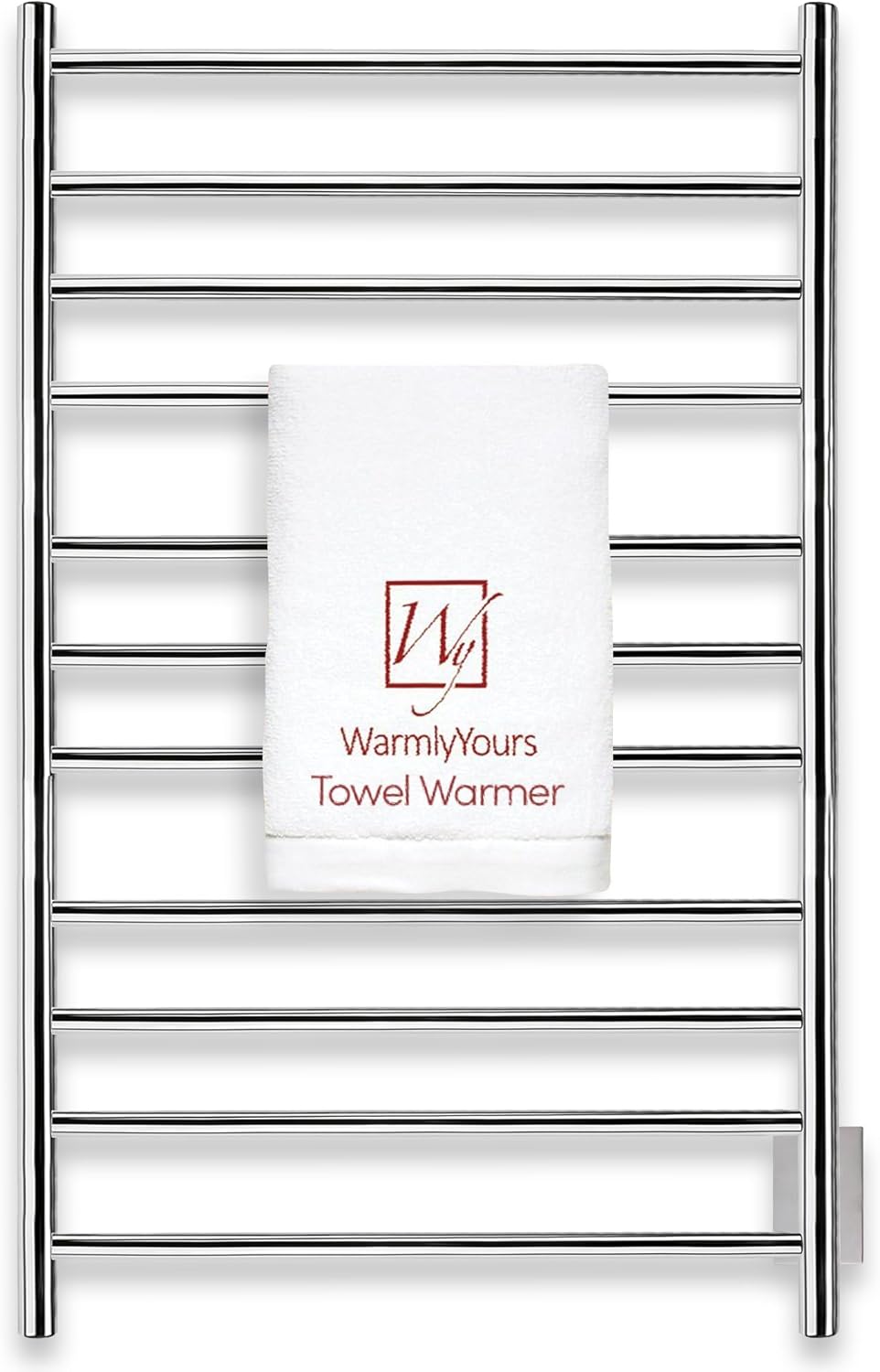WarmlyYours Malta Heated Towel Rack, 11-Bar Electric Towel Warmer, Hardwired Wall-Mounted, Polished Stainless Steel – Luxurious, Spa-Like Warm Towels for Your Bathroom