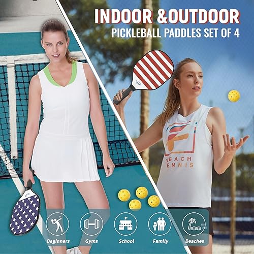 Miniatura 3 de Juego de 4 palas de pickleball, aprobadas por USAPA, 4 pelotas de pickleball para interiores y exteriores, bolsa de transporte, 4 toallas