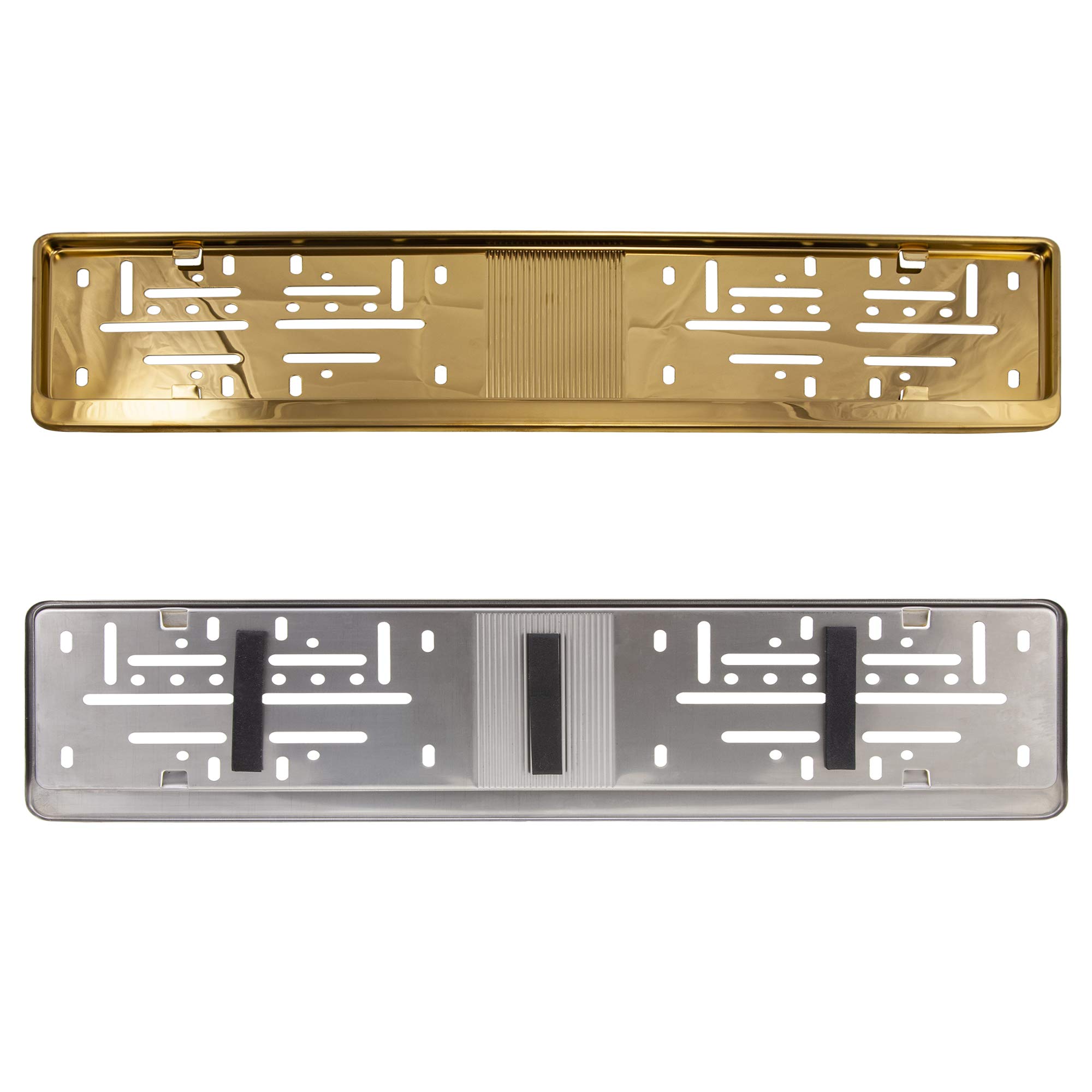 2 x uchwyt tablicy rejestracyjnej klasy premium, 100% stal nierdzewna, kolor złoty, polerowany, do Austrii SŁWENIA (wymiary 520 mm x 120 mm), uchwyt tablicy rejestracyjnej, uchwyt tablicy rejestracyjnej, stal nierdzewna INOX V2A