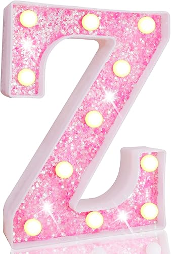 Miniatura 128 de Pooqla - Luz de números con iluminación LED rosa, funciona con pilas, con brillantina, para decoración de fiestas de cumpleaños y hogar Blanco cálido