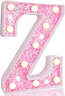 Pooqla LED Marquee Letter Lights, Pink Glitter Light Up Letters Alphabet Sign Battery Powered Night Light, Birthday Party Wedding Girls Gifts, Christmas Room Dorm Bedroom Decoration, Pink Letter Z