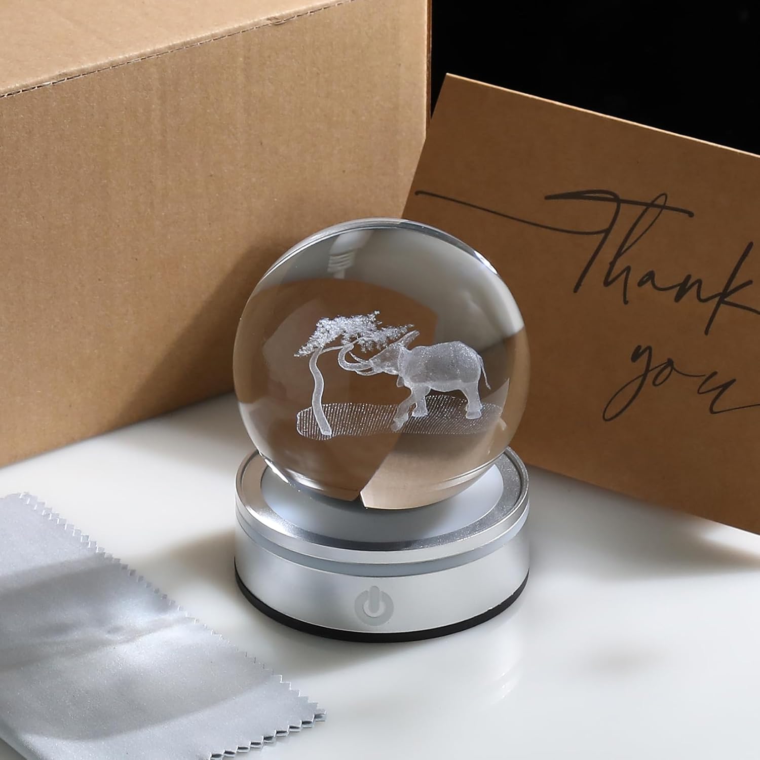 3D Elephant Crystal Ball Night Light – 3.15" Color Table lamp for Animal Home Decor.Birthday Gifts for Parents, Kids & Friends—Perfect for Animal-Themed Rooms.