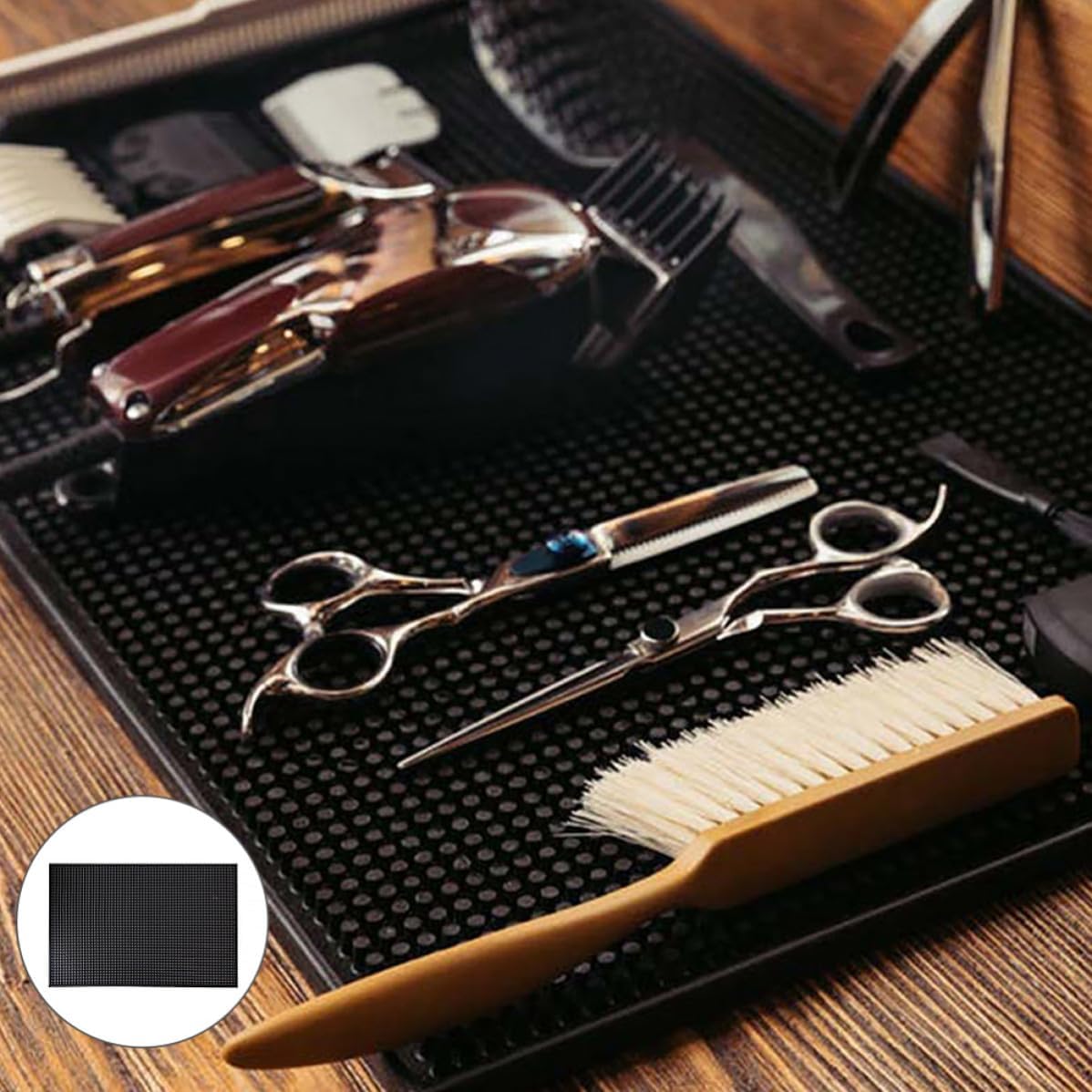 Black PU Barber Table Mat for Hairdressing Tools Storage