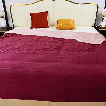 Ahinahwap Waterproof Blanket for Bed, 80"x90" Leak-Proof Design, Reversible & Washable King Size Waterproof Blanket, Large Water Resistant Blankets, Reusable Burgundy/Rose Pink