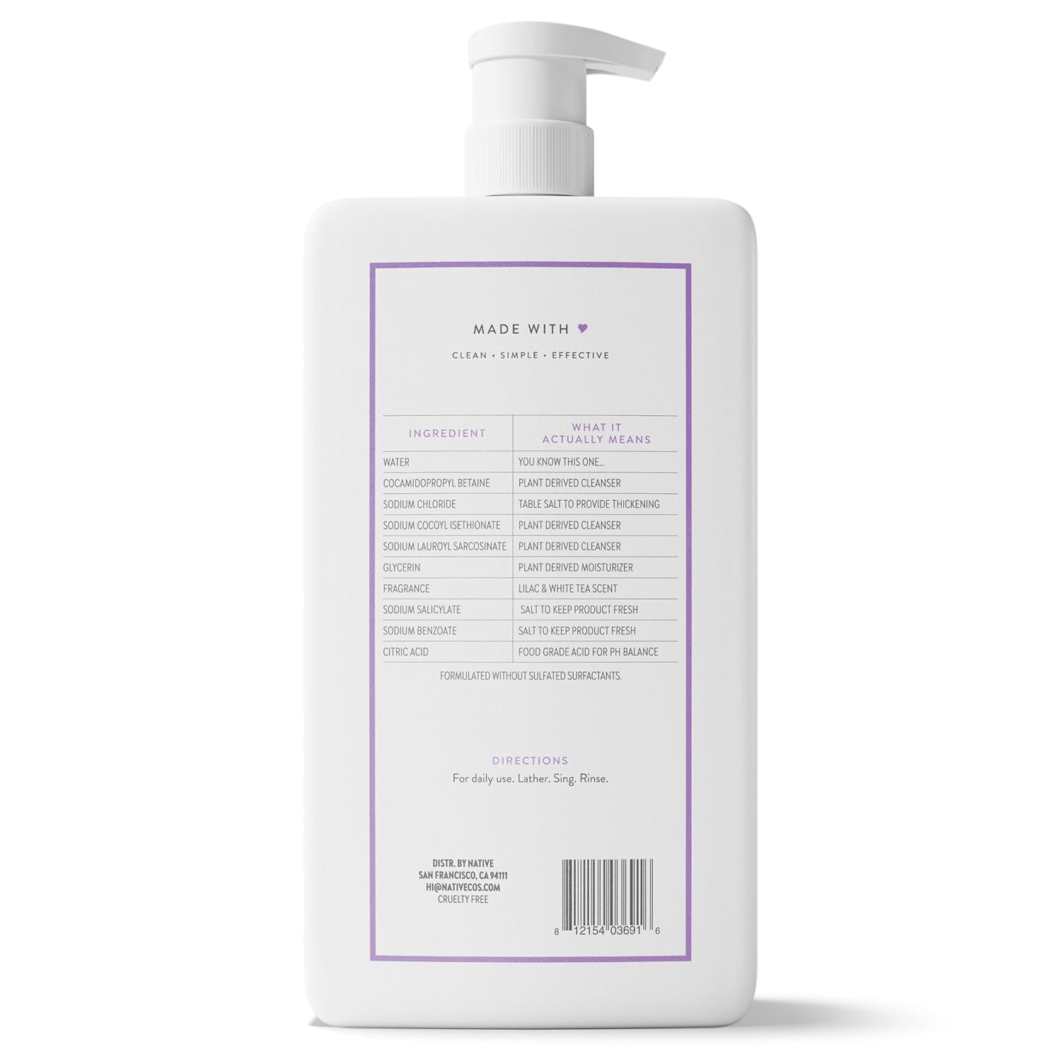 Native Sulfate Free Body Wash Contains Naturally Derived Ingredients | for Women & Men| Lilac & White Tea, 36 oz - Image 9