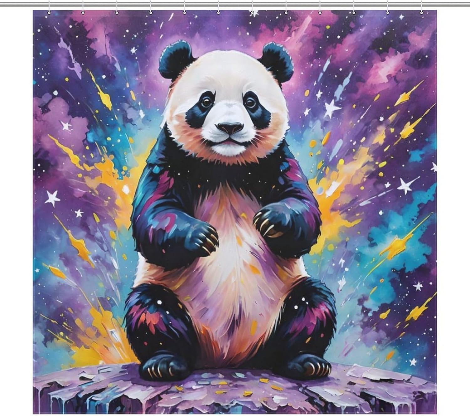 Panda Art Painting Waterproof Shower Curtain Set - 72x72 Inch Animal Bathroom Decor for Kids with 12 Metal Hooks, Machine Washable Polyester Bath Curtain