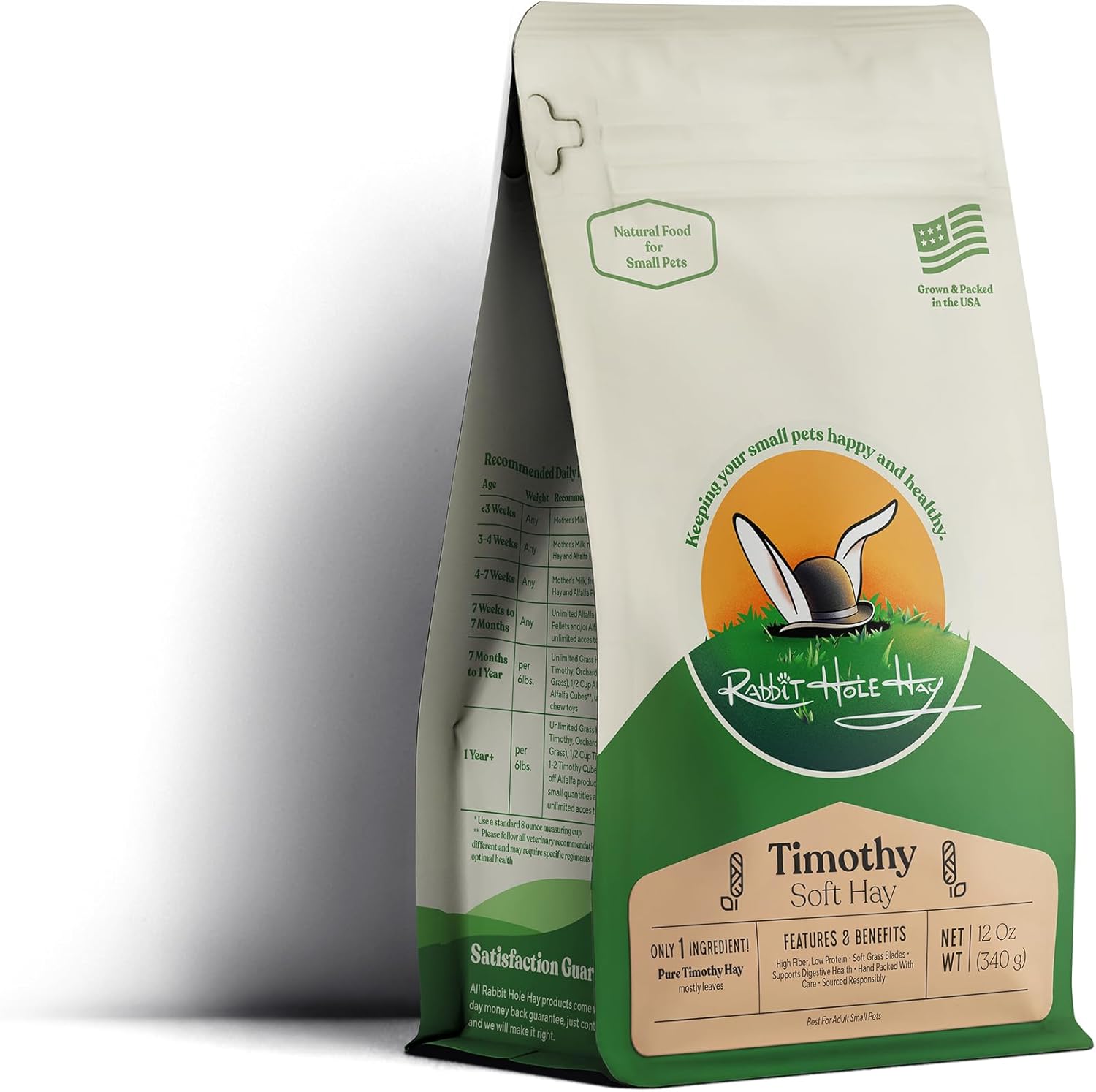 Rabbit Hole Hay - Ultra Premium Soft Timothy Hay for Small Pets - 12 oz Bag - Fresh & Soft (Pack of 2)