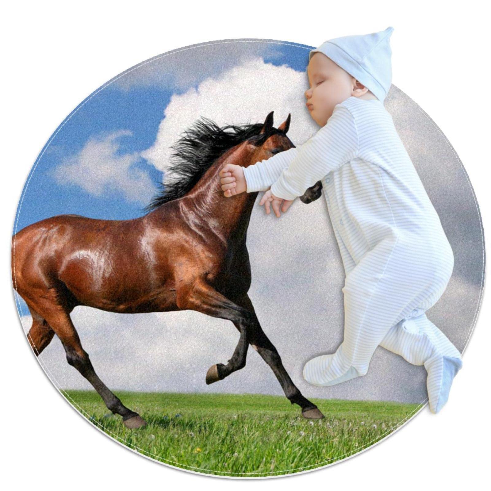 Alfombra redonda infantil de caballo para juegos y mascotas de 80x80cm