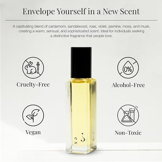 Riddle Ex Roll-On Perfume Made in USA - Premium Rollerball Fragrance for Women with Cardamom, Sandalwood, Rose, and Musk - Long-Lasting Alcohol-Free Gentle on Skin - Ideal for Daily Use and Travel