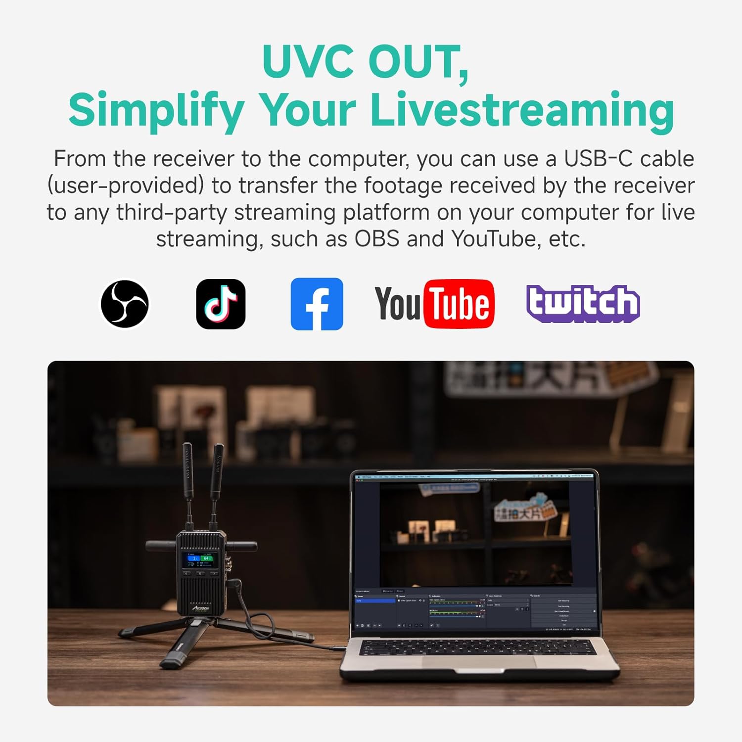 Accsoon CineView 2 SDI HDMI Wireless Video Transmission System, Dual-Band 1500ft Range 50ms Latency, UVC Livestream, 4 App Monitoring, Compatible with CineView M7 Pro/HE/SE/Quad for Videography