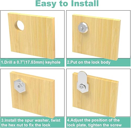 Miniatura 7 de Paquete de 8 cerraduras de gabinete, cerradura de leva de 1-18 pulgadas con llave maestra, cerradura de buzón segura para cajón, buzón, caja de