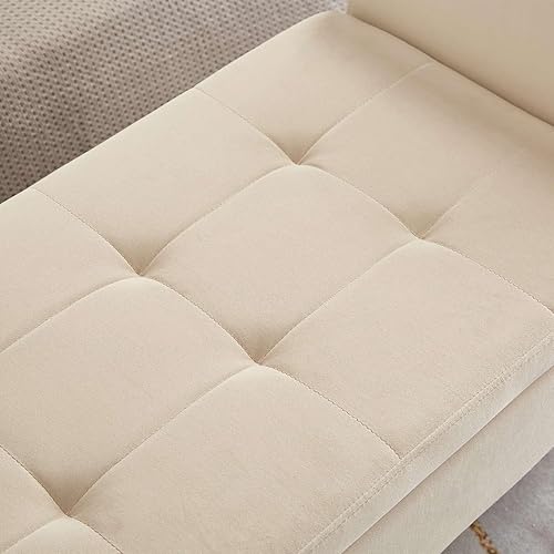 Miniatura 7 de Banco otomano tapizado de tela de terciopelo de 51.5 pulgadas con almacenamiento y brazos, asiento acolchado con patas de madera maciza, asiento