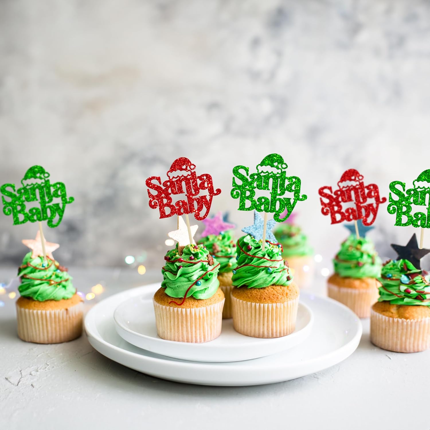 Ephlyn 24Pcs Christmas Santa Baby Cupcake Toppers Glitter Merry Christmas Cupcake Picks for Baby Shower Gender Reveal Kids Boys Girls Birthday Party Cake Decorations Supplies Multicolor - Image 4