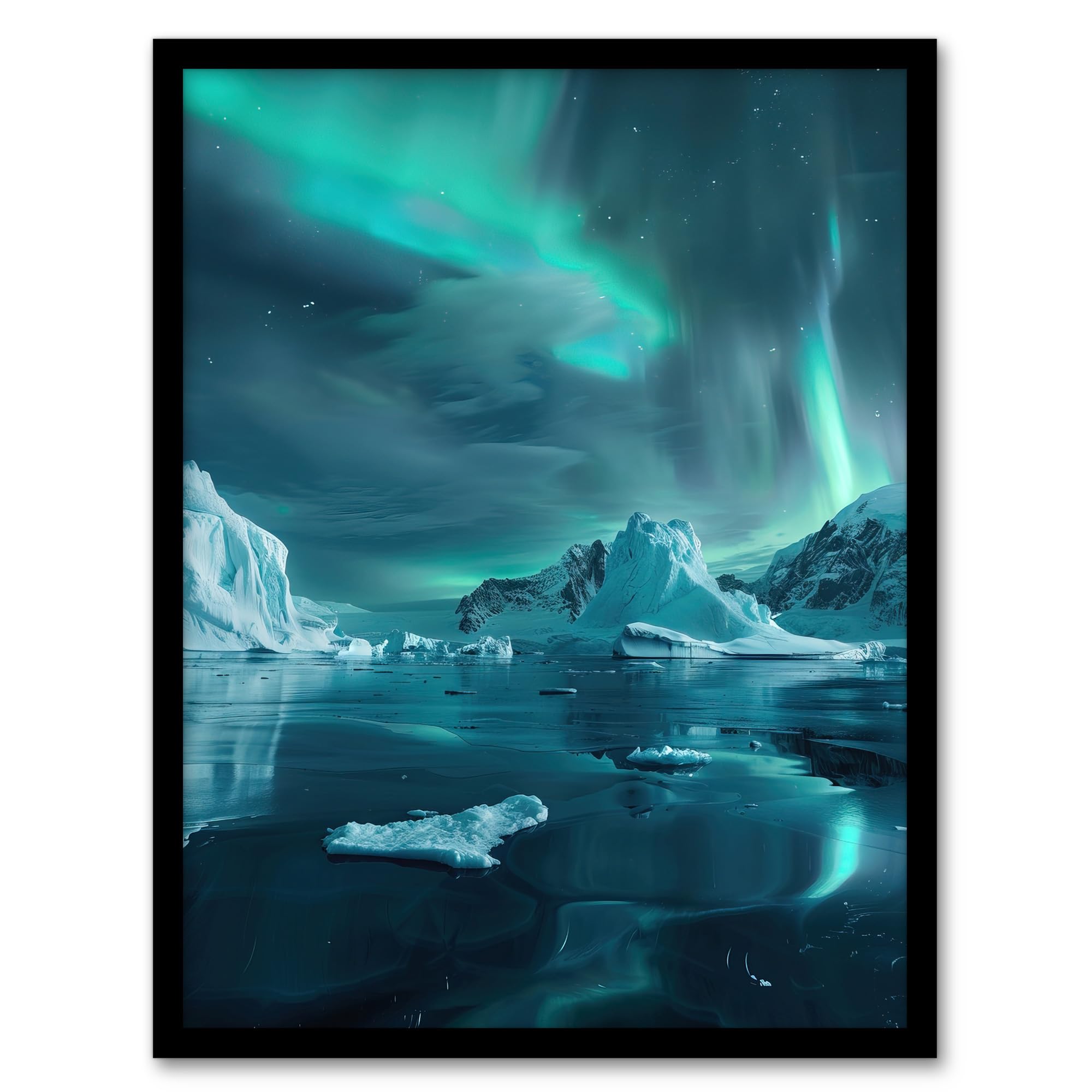 Artery8 Aurora Australis Antarctica Night Iceberg Seascape Living Room Artwork Framed Wall Art Print A4
