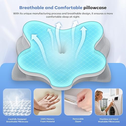 Miniatura 5 de Almohada cervical para el cuello, almohadas ergonómicas de espuma viscoelástica para aliviar el dolor de cuello con funda de almohada transpirable,