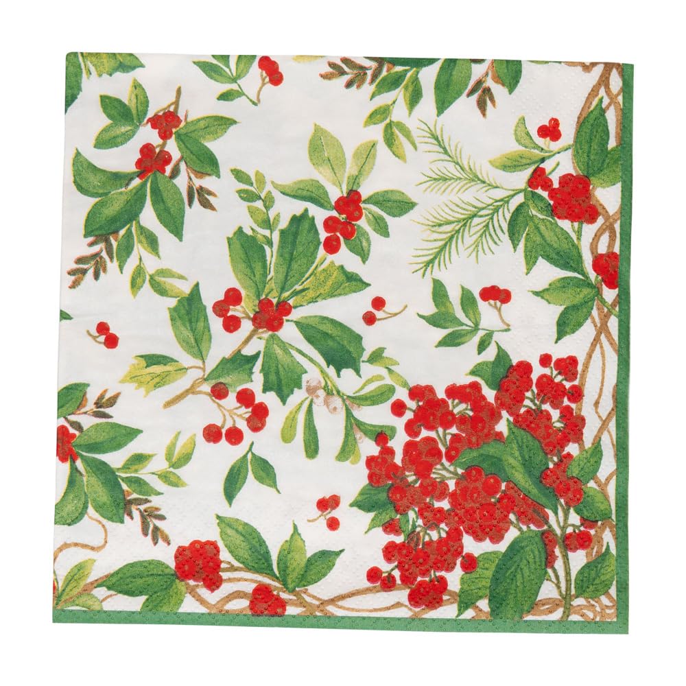Holly Chintz White Luncheon Napkins - 20 Per Package