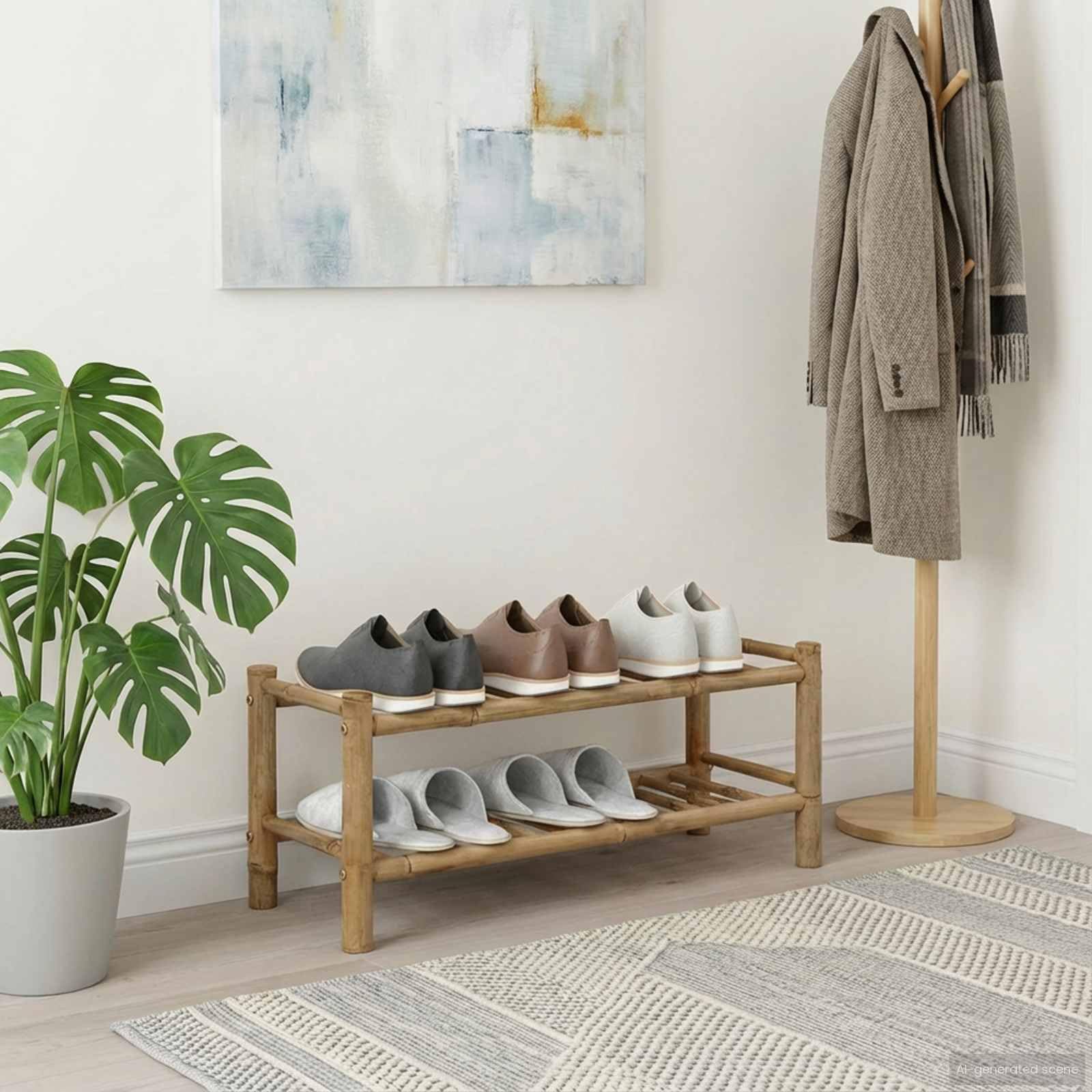 Schuhregal mit Regal mit Speicher Natur 68 x 28 x 30 cm Bambus Schuhaufbewahrung, Schuh-Organizer, platzsparend für Eingangsbereich Flur