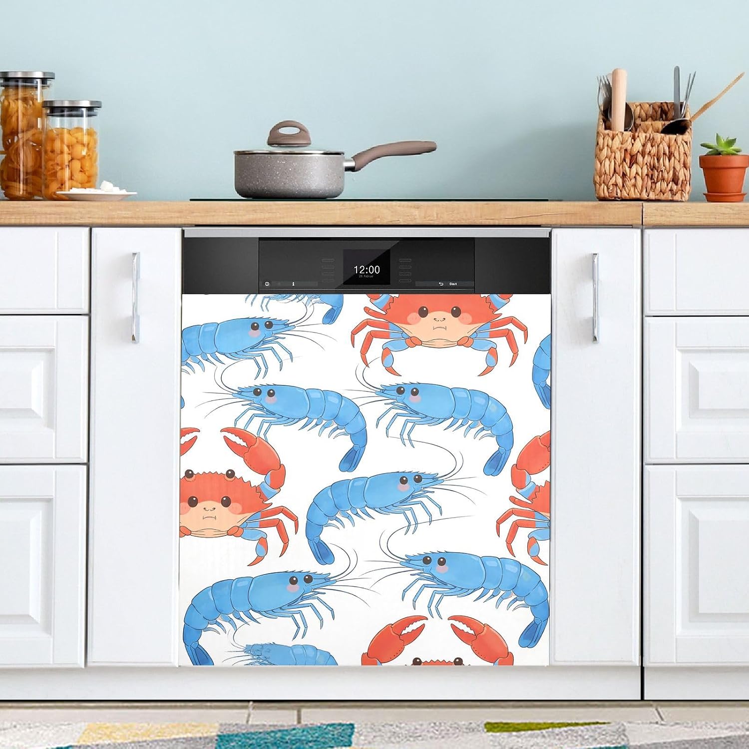 QUGRL Dinosaur Fox Raccoon Party Hats Dishwasher Magnet Cover Front Door Colorful Animals Refrigerator Covers Magnetic Sheet Sticker Wash Machine Fridge Panel Decal for Kitchen Appliance 23x