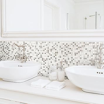 Smart Tiles Peel and Stick backsplash, Mosaic Mocha & White, 11.55x9.64