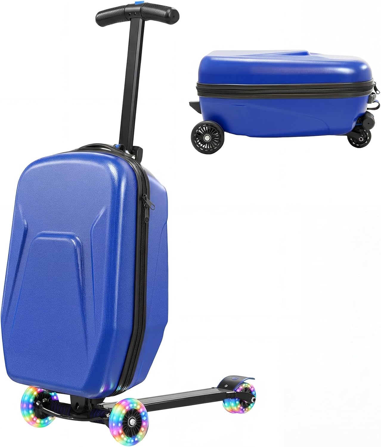 20" Hardshell Scooter Suitcase for Kid & Adult Foldable 2 in 1 Ride on Carry on Travel Trolley Scooter Luggage With Wheels