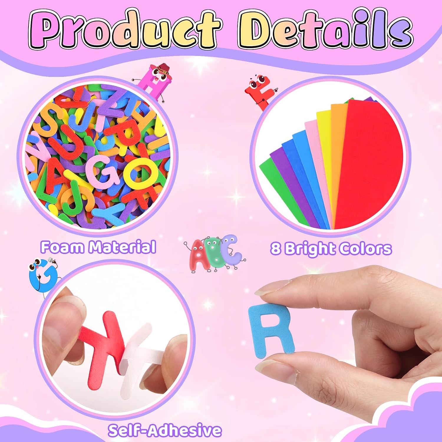 1312Pcs Foam Letter Stickers,Self-Adhesive Alphabet Sticker,8 Vibrant Color image 3