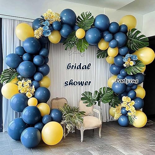 Miniatura 7 de Globos azules polvorientos de diferentes tamaños, doble relleno, color azul pizarra oscura, kit de arco de guirnalda de globos para baby shower