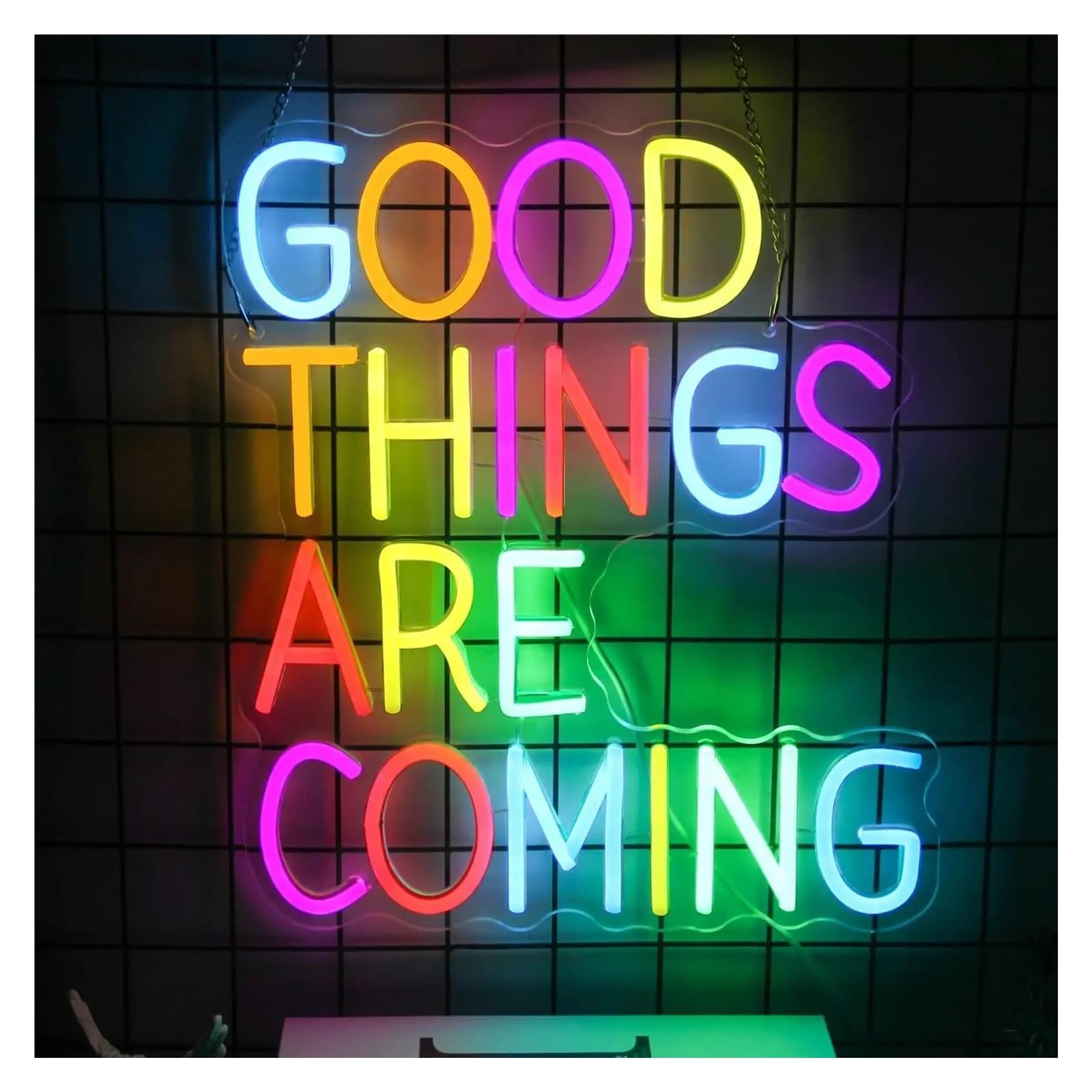 SHOUXI Sign Lamp Good Things are Coming Neon Sign Inspirational Quotes USB Dimmable for Bedroom Bar Office Readroom Decor 37.5х32cm