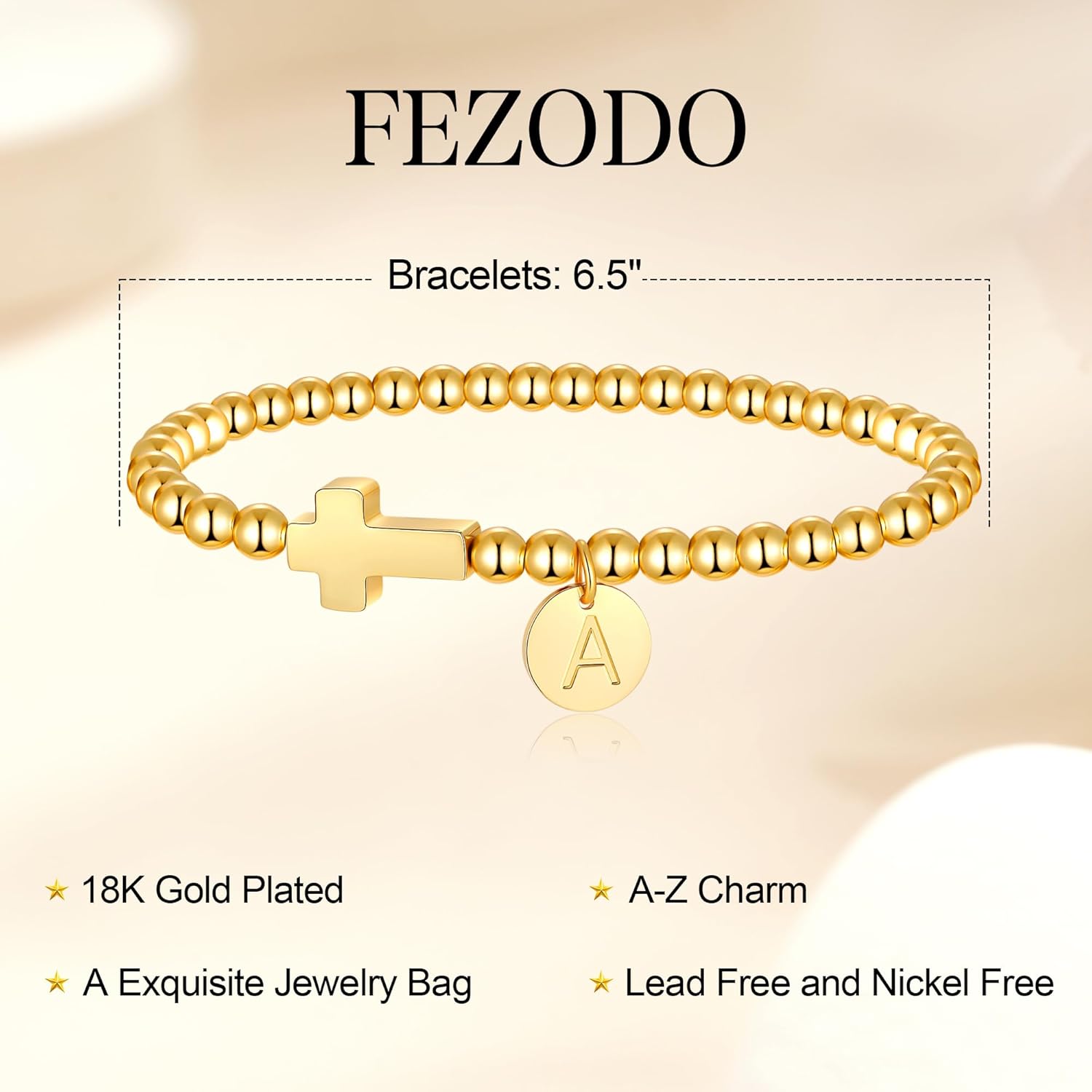 Valentines Day Gifts for Kids Girls - Initial Bracelet, Dainty 18K Gold Plated Cross Letter Bracelet Non Tarnish Beaded Bracelets Personalized Birthday Gifts for Women Girls Jewelry - Image 5