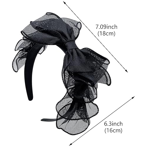 Miniatura 2 de Aswewamt 3 diademas de encaje negro con lazo vintage anudado para el pelo, lazo francés elegante, diadema de encaje, accesorios de disfraz para