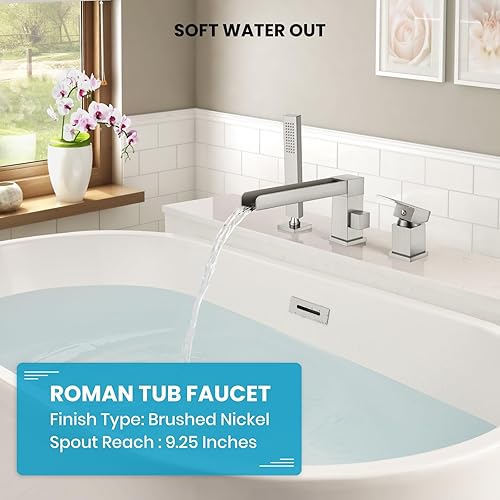 Miniatura 7 de gotonovo Grifo de bañera romano con ducha de mano, 3 agujeros, montaje en cubierta, juego de grifo de bañera de una sola manija generalizado