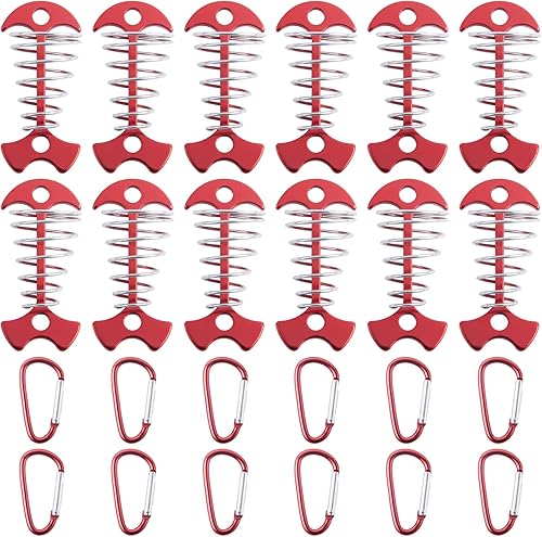 CHANGE MOORE Clavijas de anclaje para cubierta con mosquetones, estacas de aluminio resistentes al viento para tienda de campaña de resorte,
