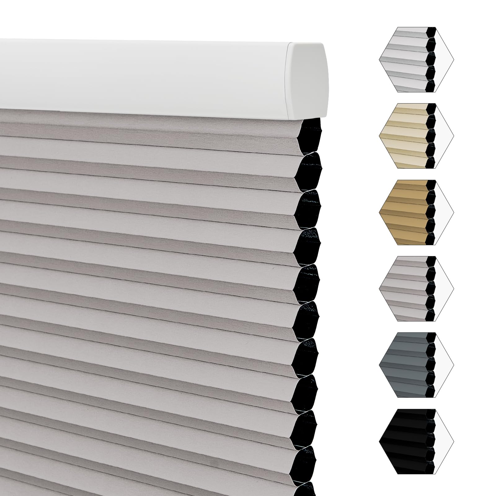 UrMoon Thermal Blackout Cellular Blinds, Cordless Honeycomb Shade Room Darkening Shades UV Protection Child Safe Window Blinds, Easy Installation for Home Office (Blackout - Gray, 189cm W x 122cm H)