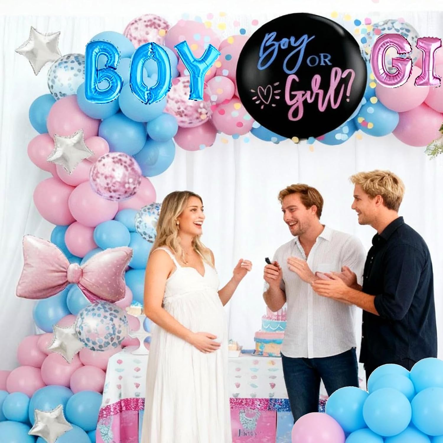 Burnouts or Bows Gender Reveal Decorations, Baby Boy or Girl Gender Reveal Party Decorations, What Will the Baby Be Backdrop Balloon Banner Tablecloth Cake Cupcake Topper Box Sash Pink Blue
