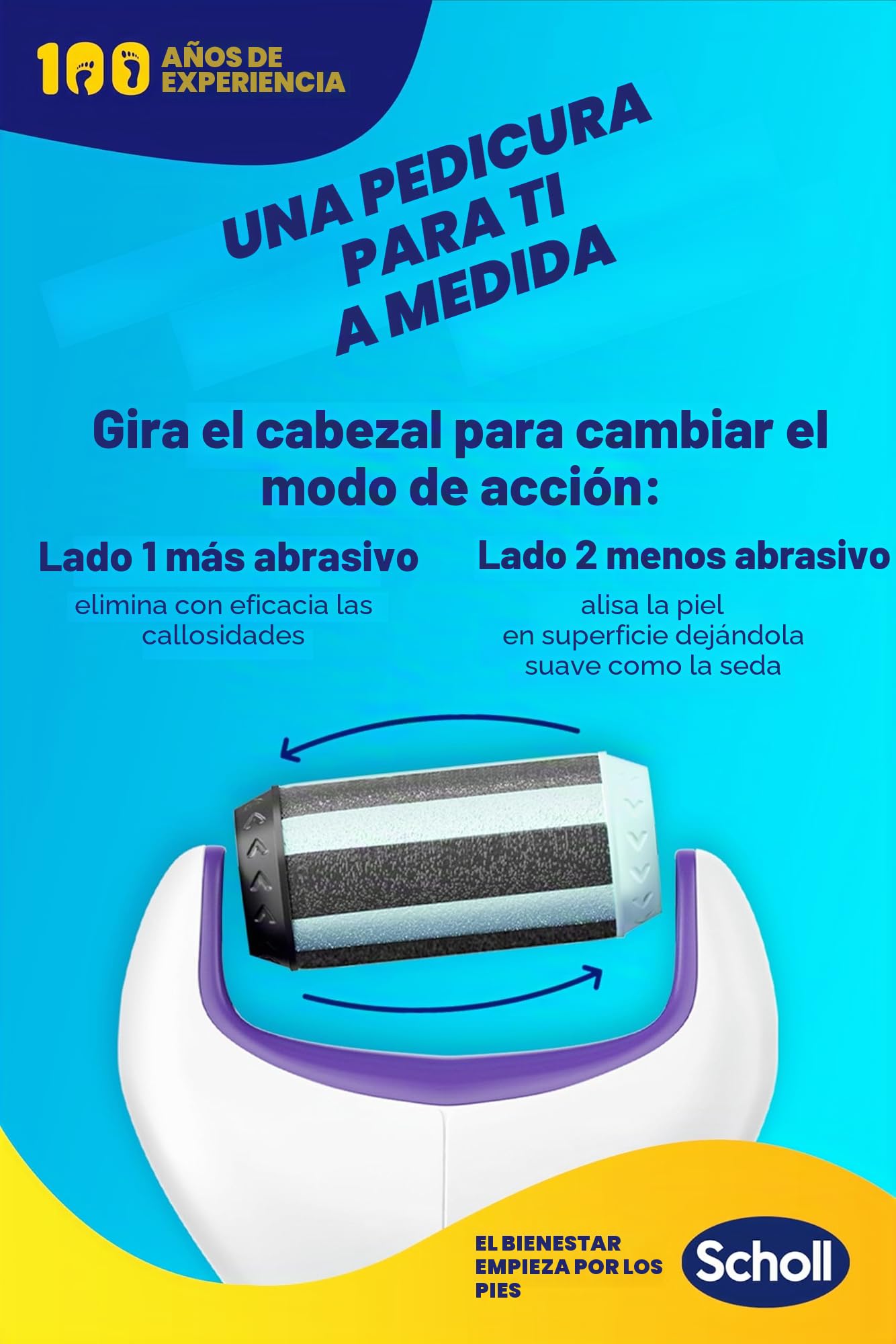 Scholl 2 en 1 - Suaviza y suaviza la edición limitada, pedicura eléctrica para pies y talones agrietados, 3 cabezales de doble acción incluidos, lima de pies profesional, elimina la piel dura y con