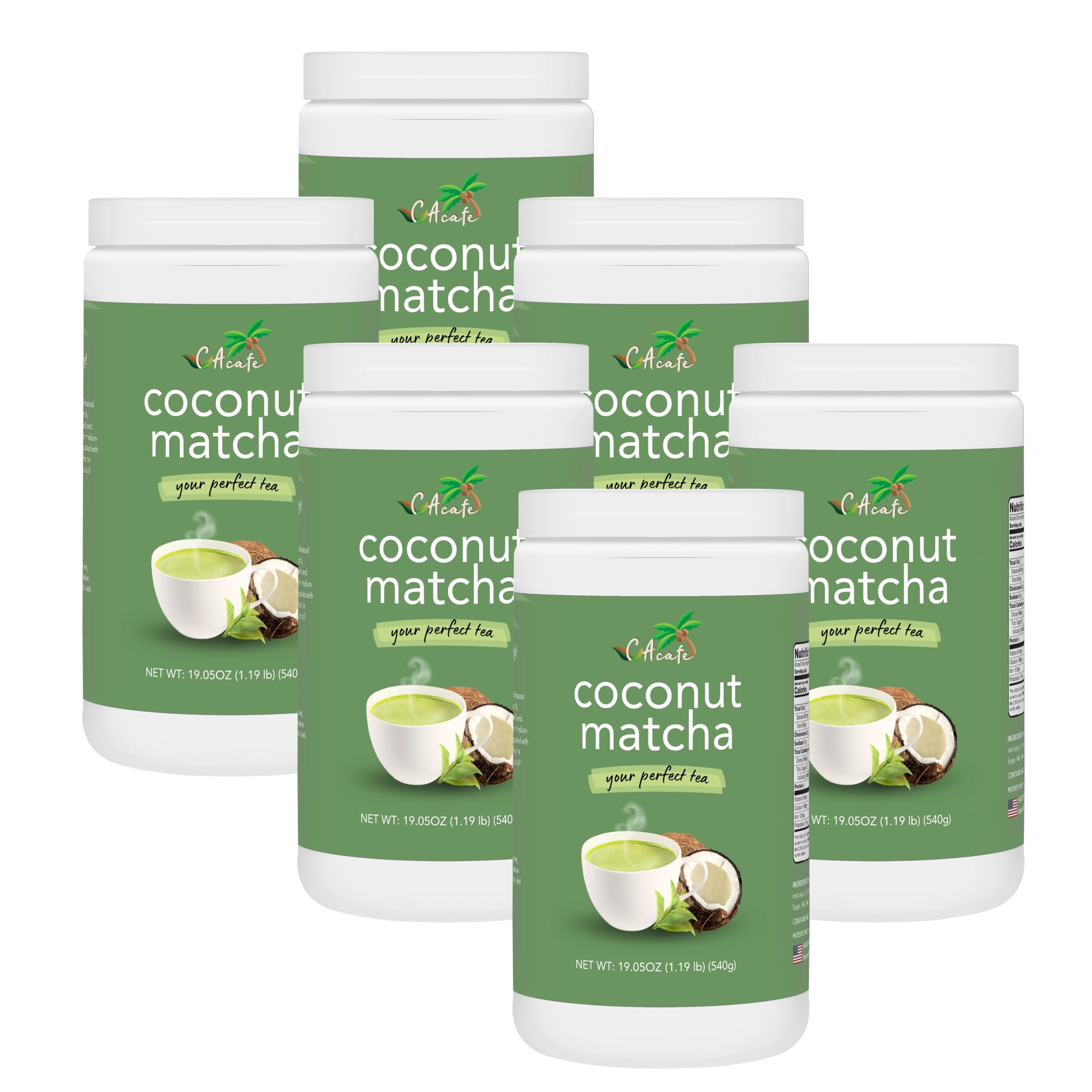 CAcafe Coconut Matcha - Instant Japanese Health Drink - Creamy Sweet - Hot or Iced Green Tea Latte