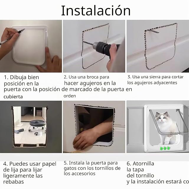 Foto 5 de 5 de Moaobooh Puerta para gatos, puerta con cierre para gatos, resistente a la intemperie, fácil instalación