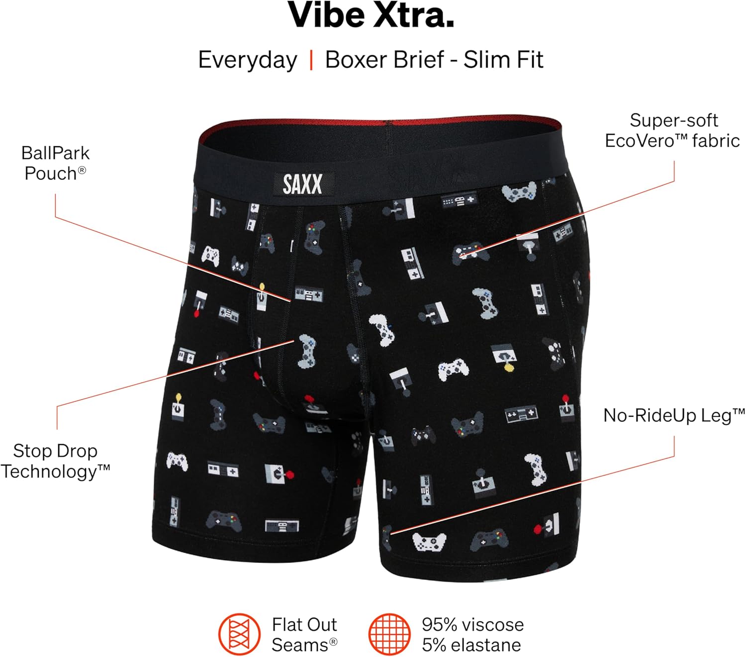 SAXX Underwear Co. Men's Underwear with Pouch Vibe Xtra Boxer Brief Fly, Gamer-Black, Small - Image 5