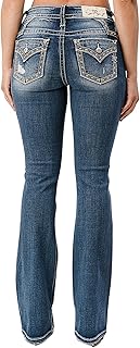 Miss Me Women's Mid-Rise Boot Jean with Border Stitch and Pinch Yoke