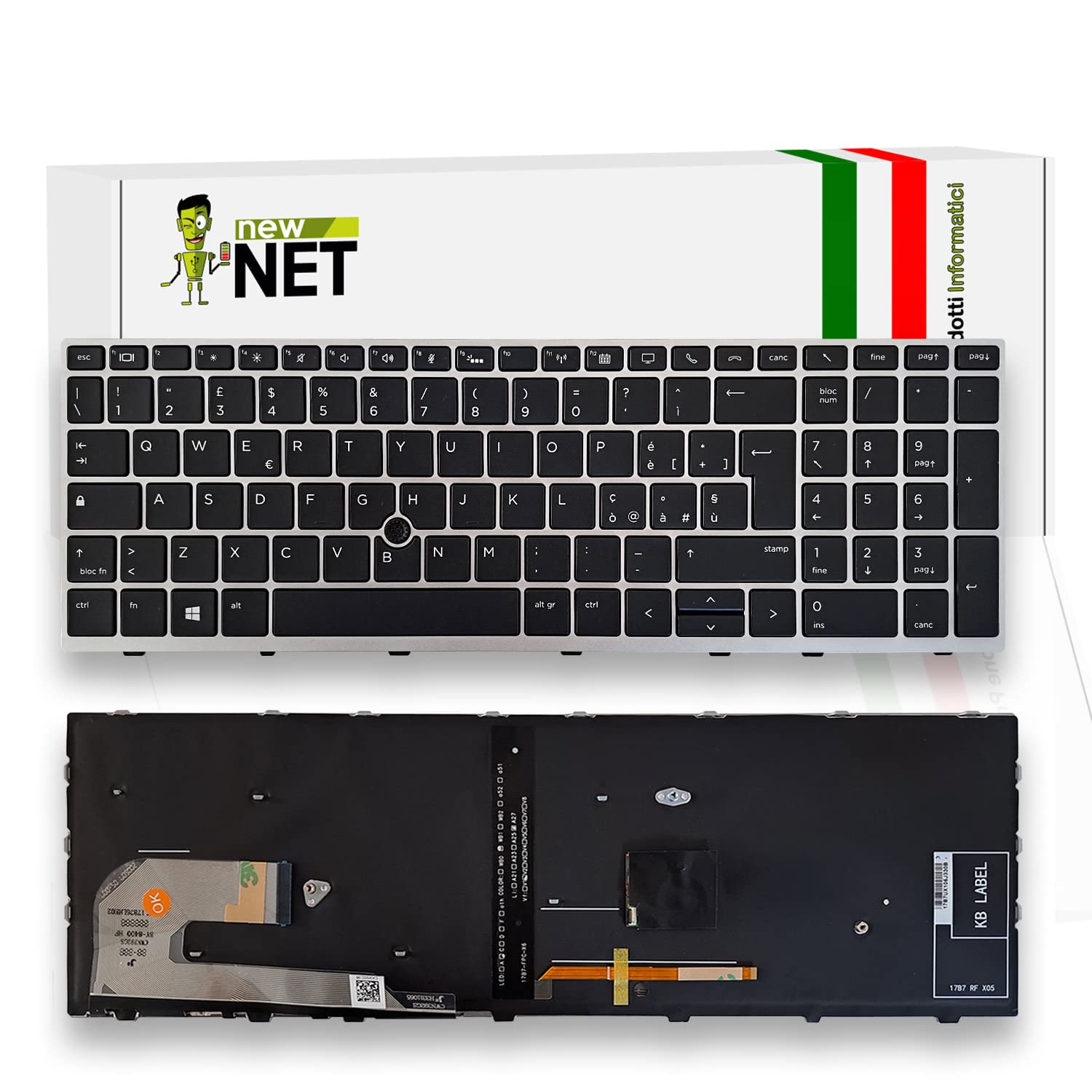 new net - Tastiera Compatibile con Notebook HP L14366-061 L17971-061 L14367-061 [Frame Silver - Trackpoint - Layout ITA]
