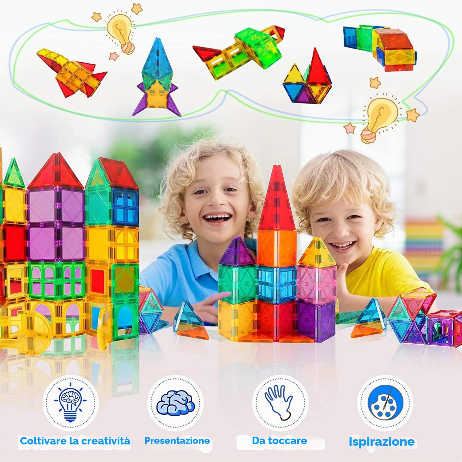 Katiago Costruzioni Magnetici 64 Pezzi 3D Educativo Blocchi Magneti Set Giocattoli per Bambini STEMS Creatività Montessori per 3+ Anni Ragazzi
