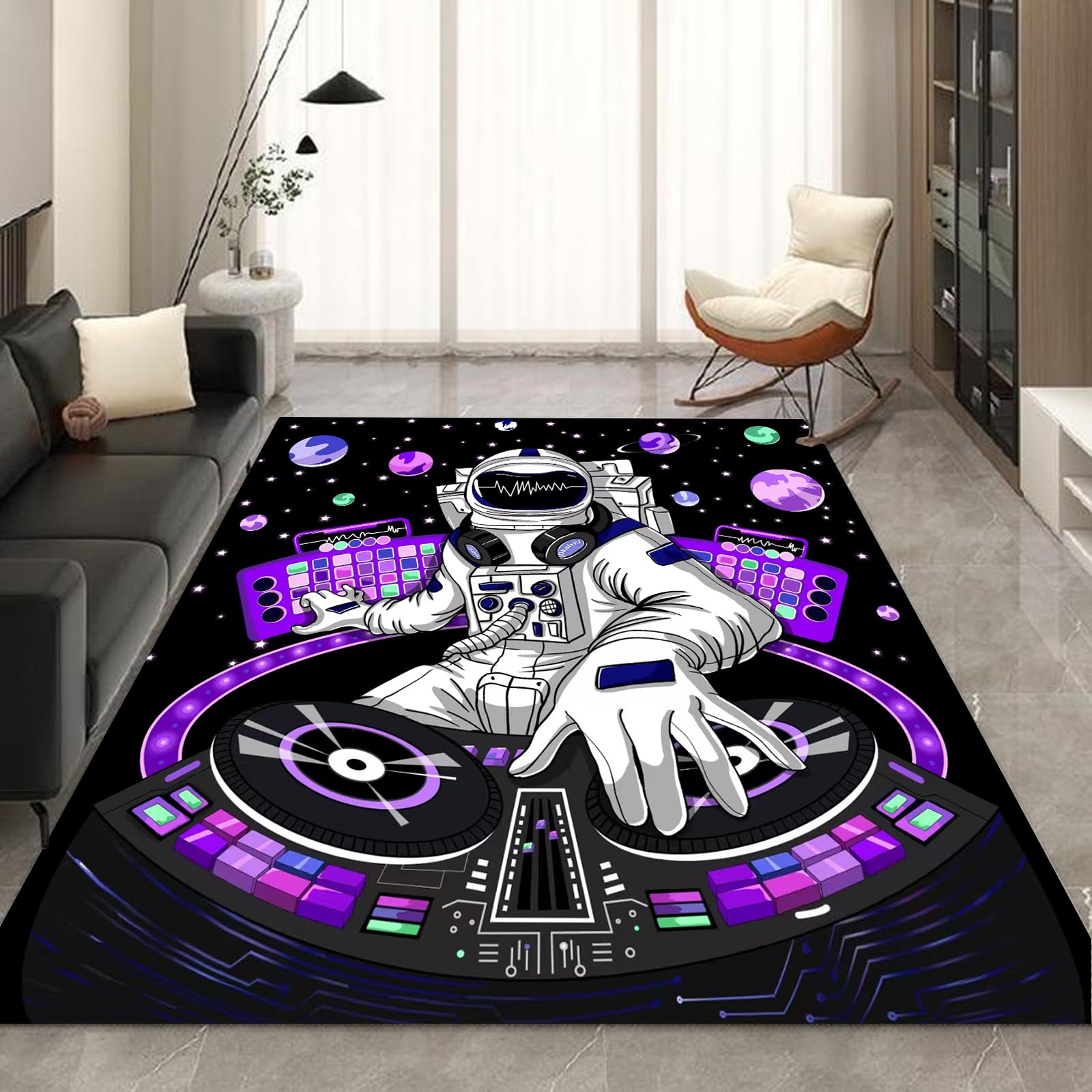kxry 2 * 3 Feet Space Astronaut Galaxy Soft Area Rugs for Kids Girls Boys Purple Outer Space Themed Floor Carpet for Living Room Bedroom Dorms Nursery