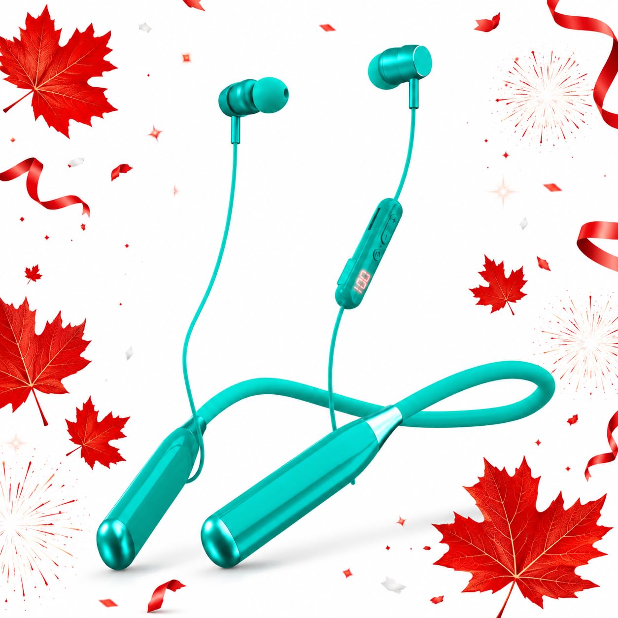 CCICITA 200H Playback Time Neckband Bluetooth Headphones, Bluetooth 5.3 in Ear Wireless Earphones with Digital Display, Monitoring Mode for Singing, 7