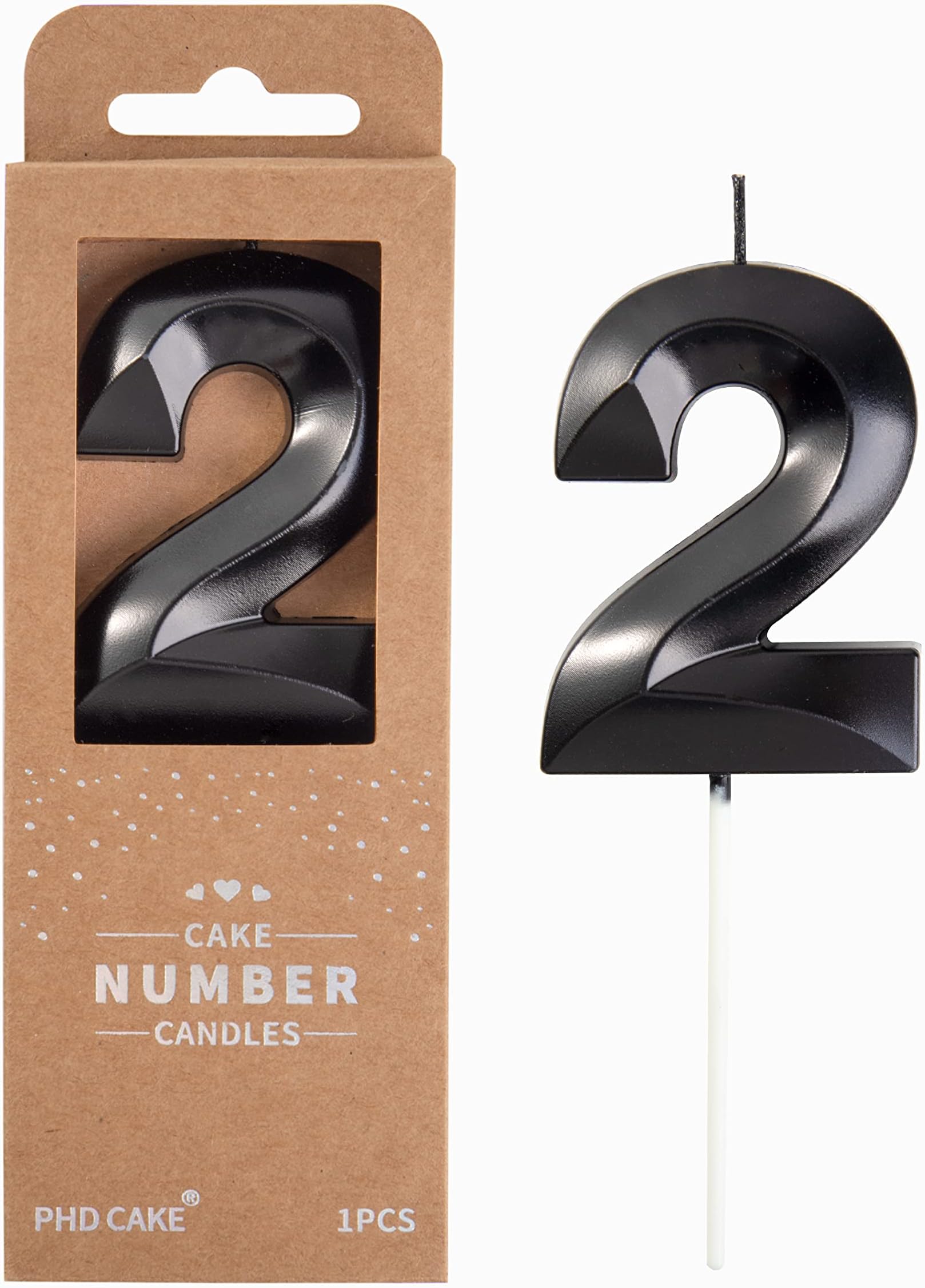 PHD CAKE 2.76 Inch Diamond Black 2 Number Birthday Candles, Black Number Candles, Cake Number Candles, Party Celebration